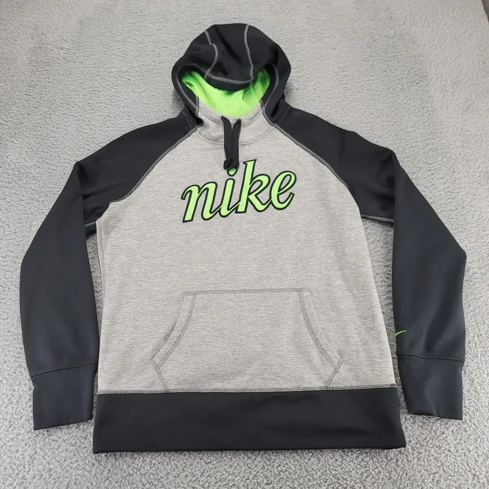 Nike Hoodie Boys Large Gray Therma‎ Fit Spellout Swoosh Long Sleeve Jacket